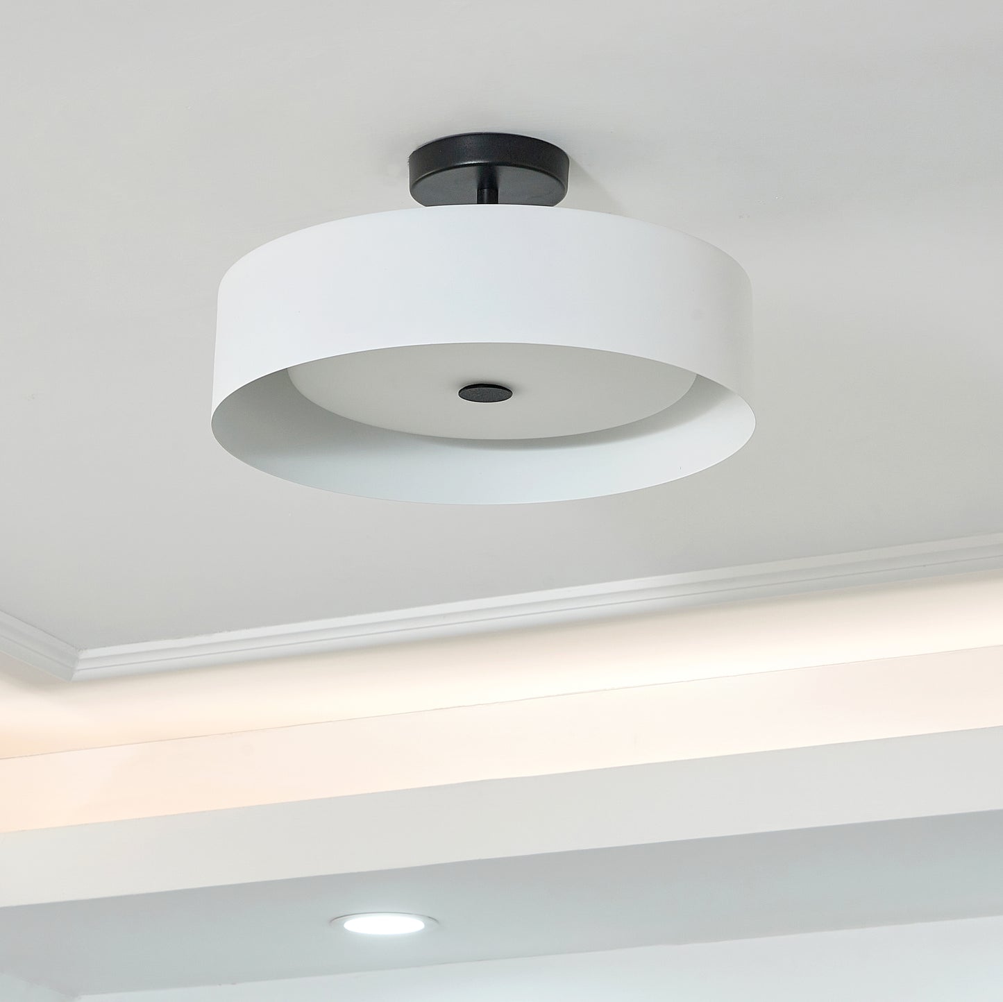 Lynch 15.75 in. White and Black Semi Flush Mount Ceiling Fixture