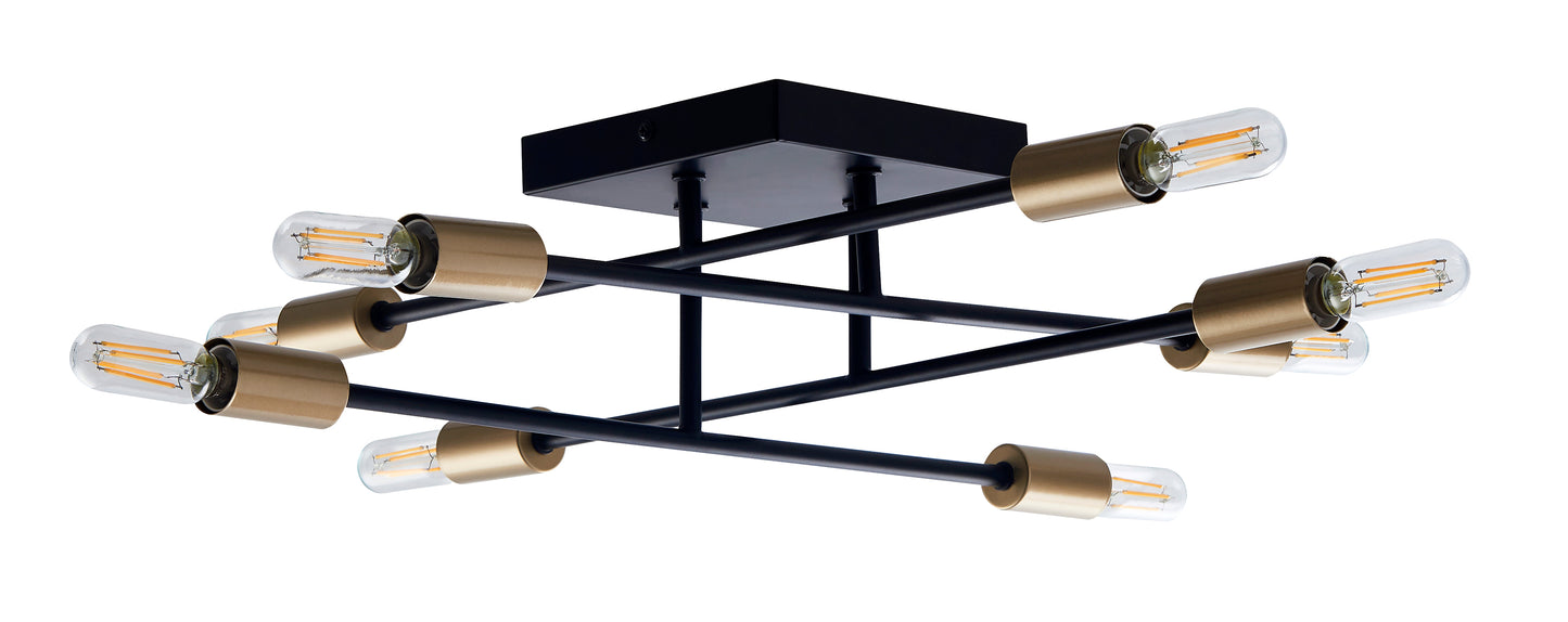 Halton 8 Light Black and Gold Flush mount Ceiling Fixture