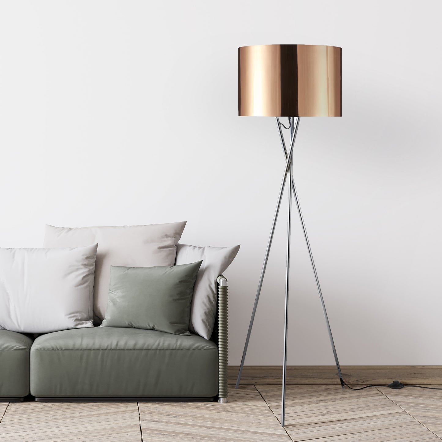 Amlight  62 inch Lisboa Tripod Floor Lamp with Metal Chrome Tripod and Copper Film Shade