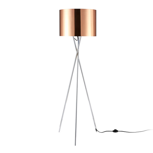 Amlight  62 inch Lisboa Tripod Floor Lamp with Metal Chrome Tripod and Copper Film Shade