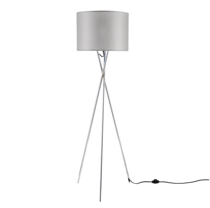 Amlight 62 inch Lisboa Tripod Floor Lamp  with Metal Chrome Tripod and Grey Mesh Fabric On Frosted Film Shade