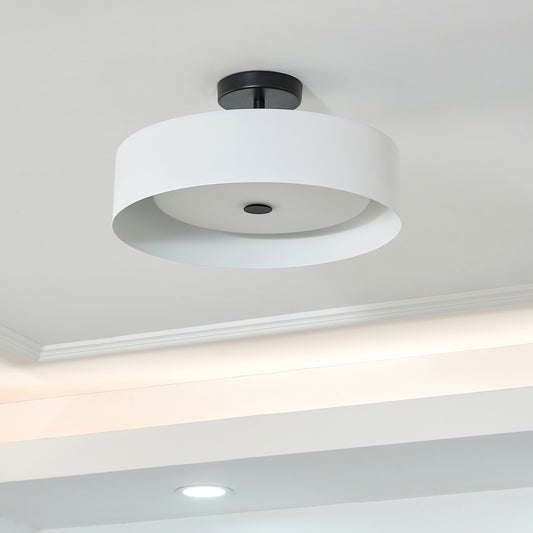 Lynch 15.75 in. White and Black Semi Flush Mount Ceiling Fixture