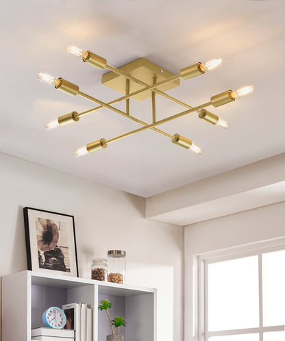 Halton 8 Light Gold Flush mount Ceiling Fixture with Bulbs